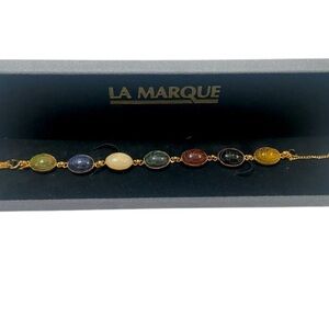 Vintage La Marque Egyptian Revival Scarab Bracelet Gold Tone Stone Cabochons
